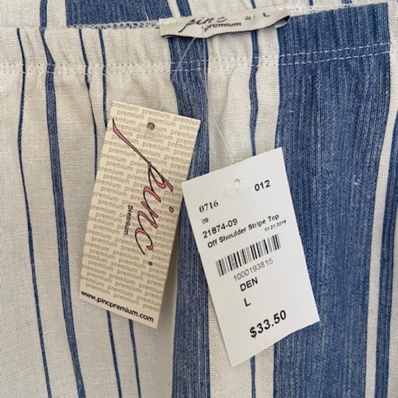 Blue and White Stripe Off the Shoulder Top - Picture 3 of 4